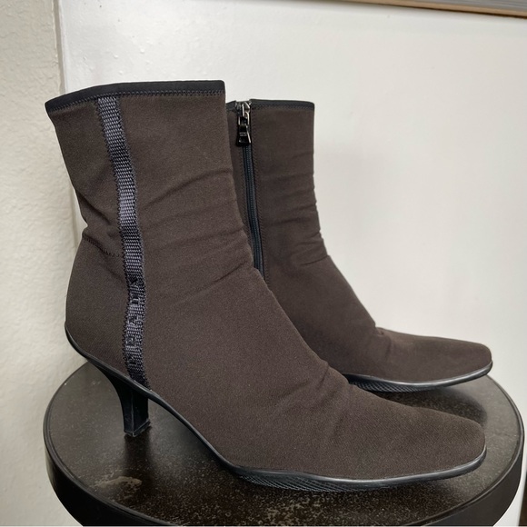 Prada Brown Nylon Spellout Logo Heeled Ankle Boots - Picture 2 of 16